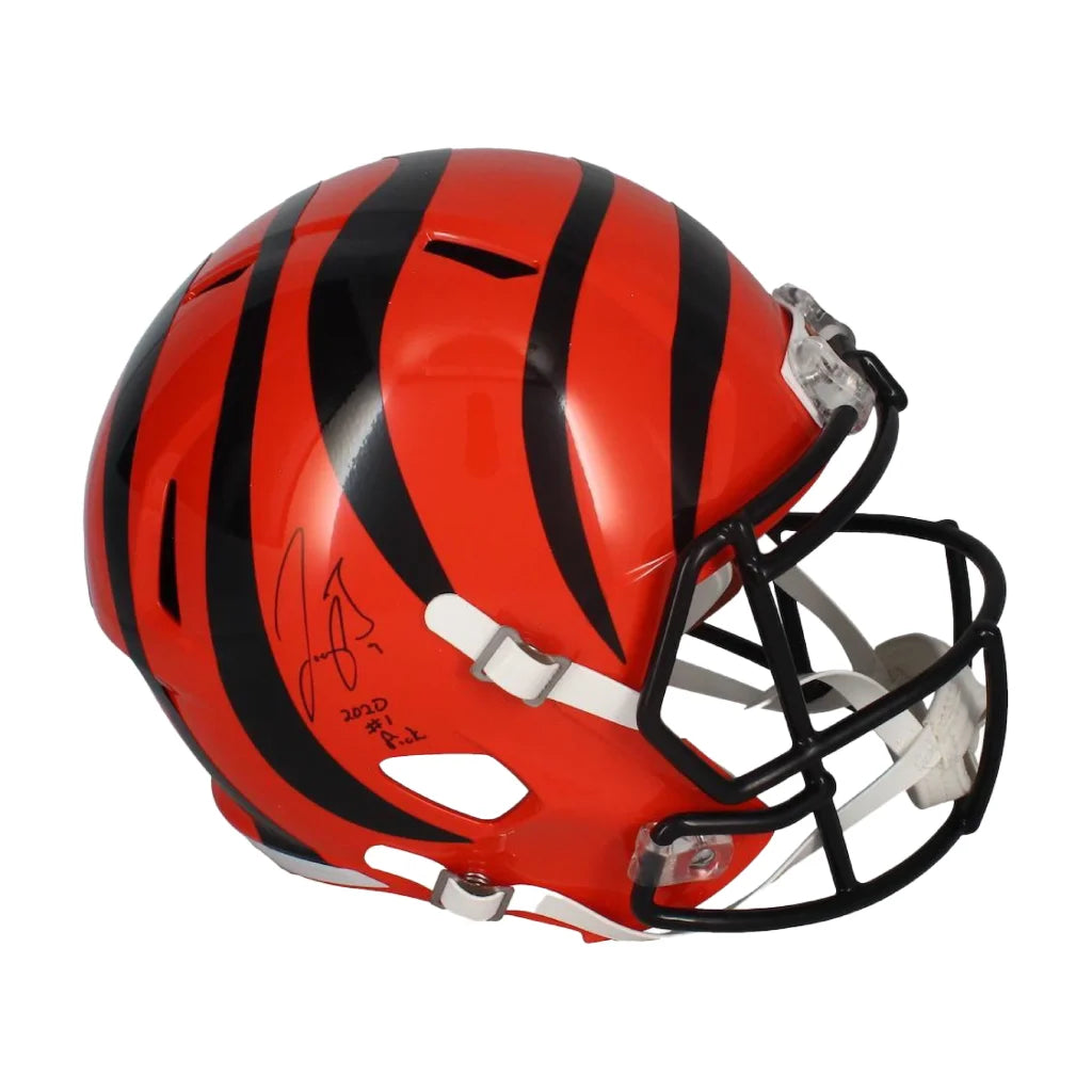 Joe Burrow Signed Bengals Helmet with 2020 1 Pick Inscription | Creative Sports | vintageantiquesgifts.com