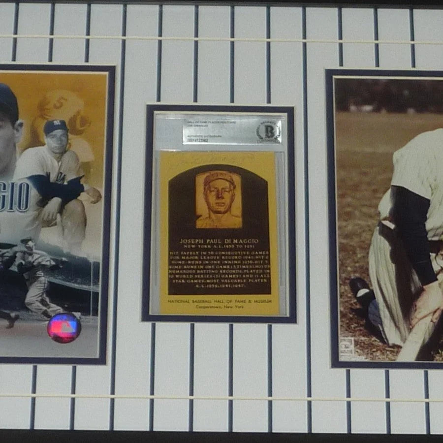 Joe Dimaggio autographed HOF plaque with Yankees frame and Beckett photos