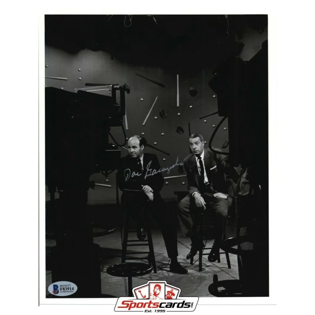 Joe Garagiola signed 8x10 black and white photo of two men at piano