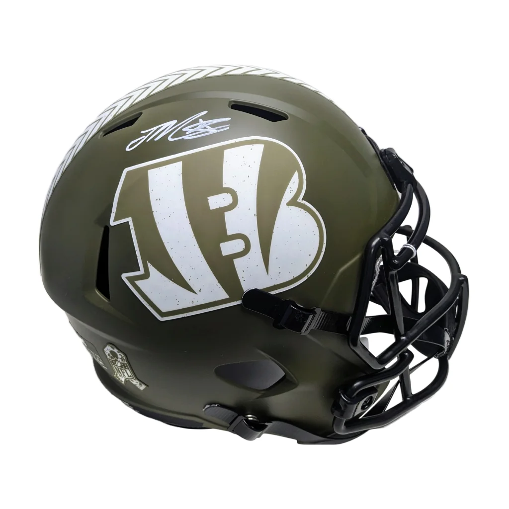 Joe Mixon signed Cincinnati Bengals Salute helmet with green accents
