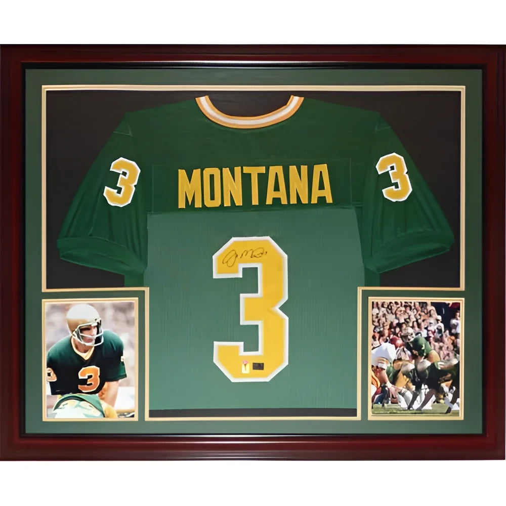 Joe Montana autographed Notre Dame green deluxe framed jersey #3