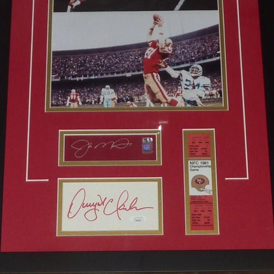 Joe Montana framed photo with Dwight Clark memorabilia, 49ers Catch 11x14 print