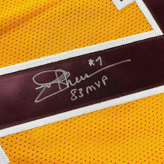 Autographed yellow and maroon Redskins jersey perfect for your man cave display