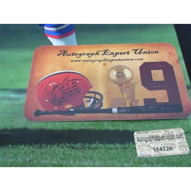 John Elway Denver Broncos signed photo with baseball bat football helmet and trophy