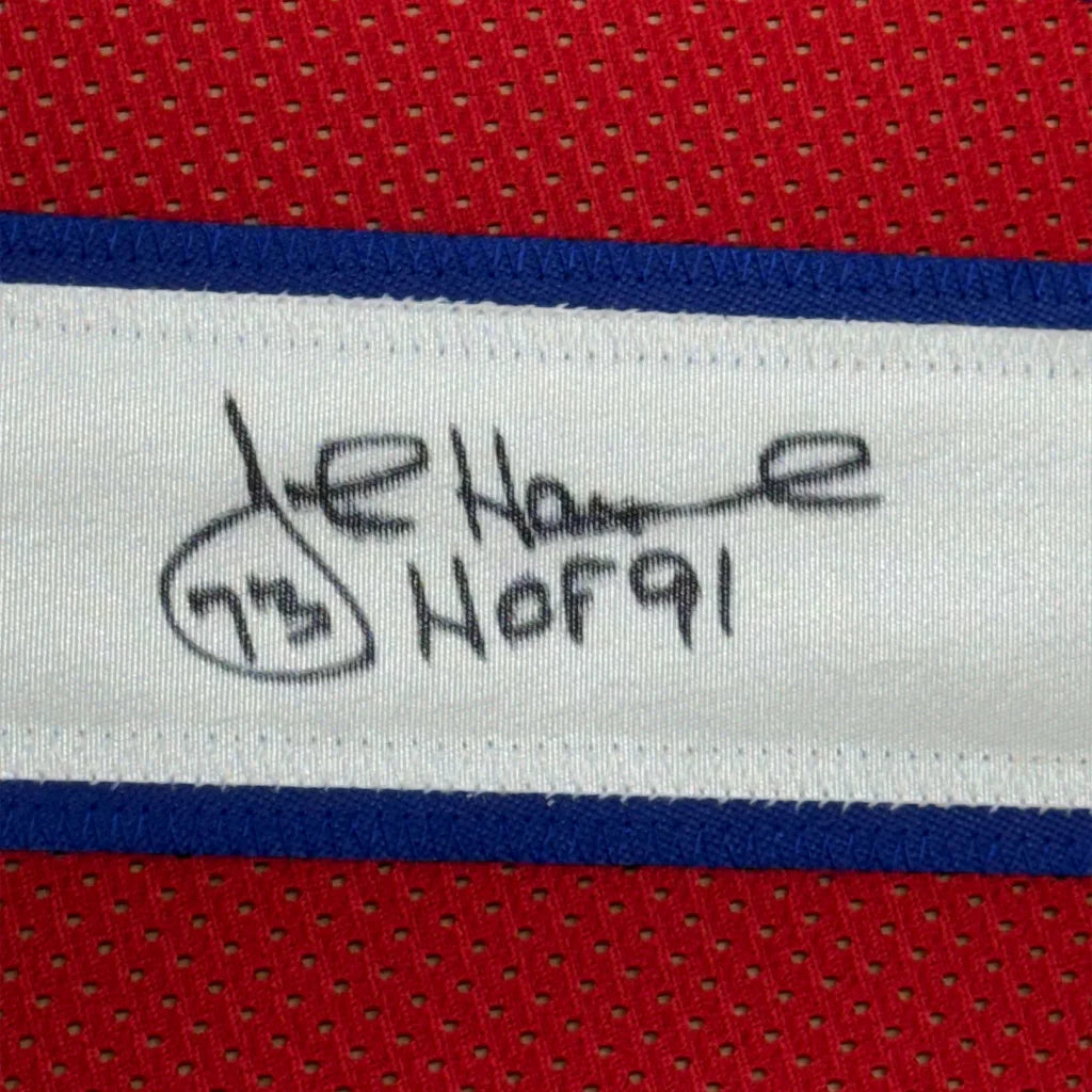 Red mesh John Stockton autographed jersey with white blue stripes