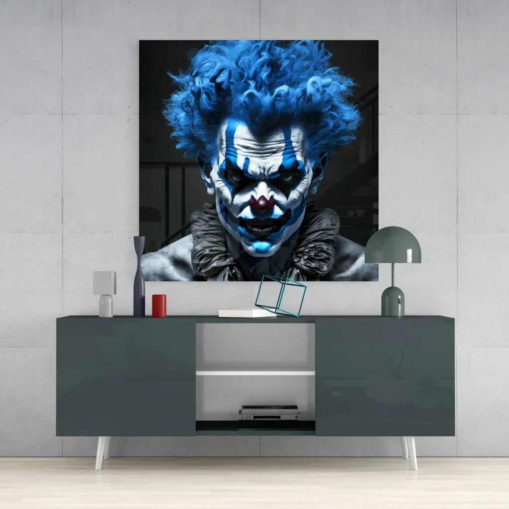 Stunning Tempered Glass Art with Bold Clown Portrait Design | Contemporary Home Wall Art | vintageantiquesgifts.com