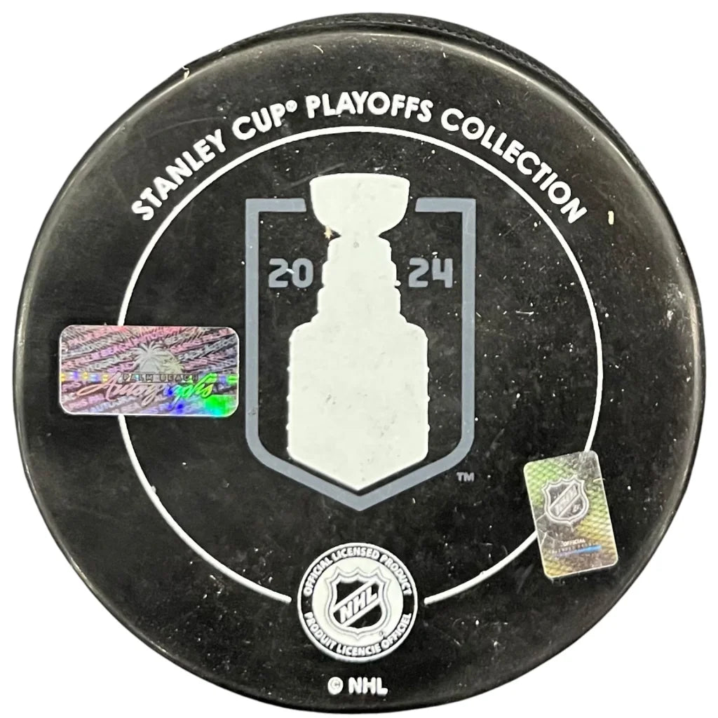 Jonah Gadjovich autographed Florida Panthers hockey puck with 2024 Stanley Cup logo