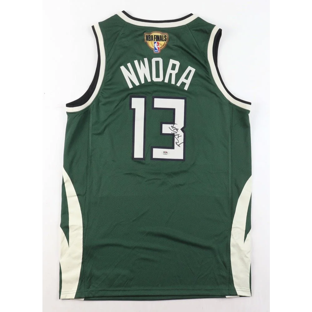 Green Jordan Nwora signed Nike basketball jersey with NWORA and number 13