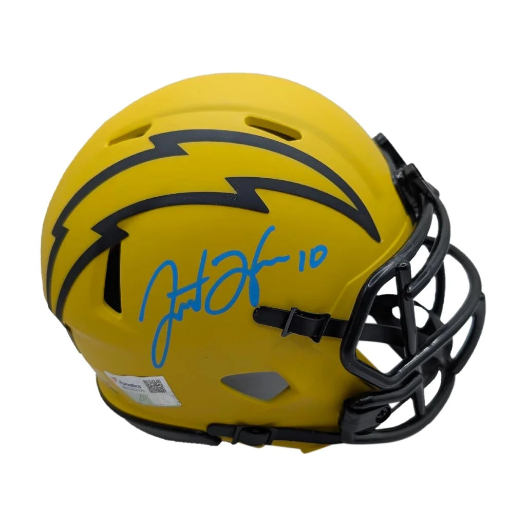 Justin Herbert signed blue ink Rave Mini Helmet with yellow black lightning bolt