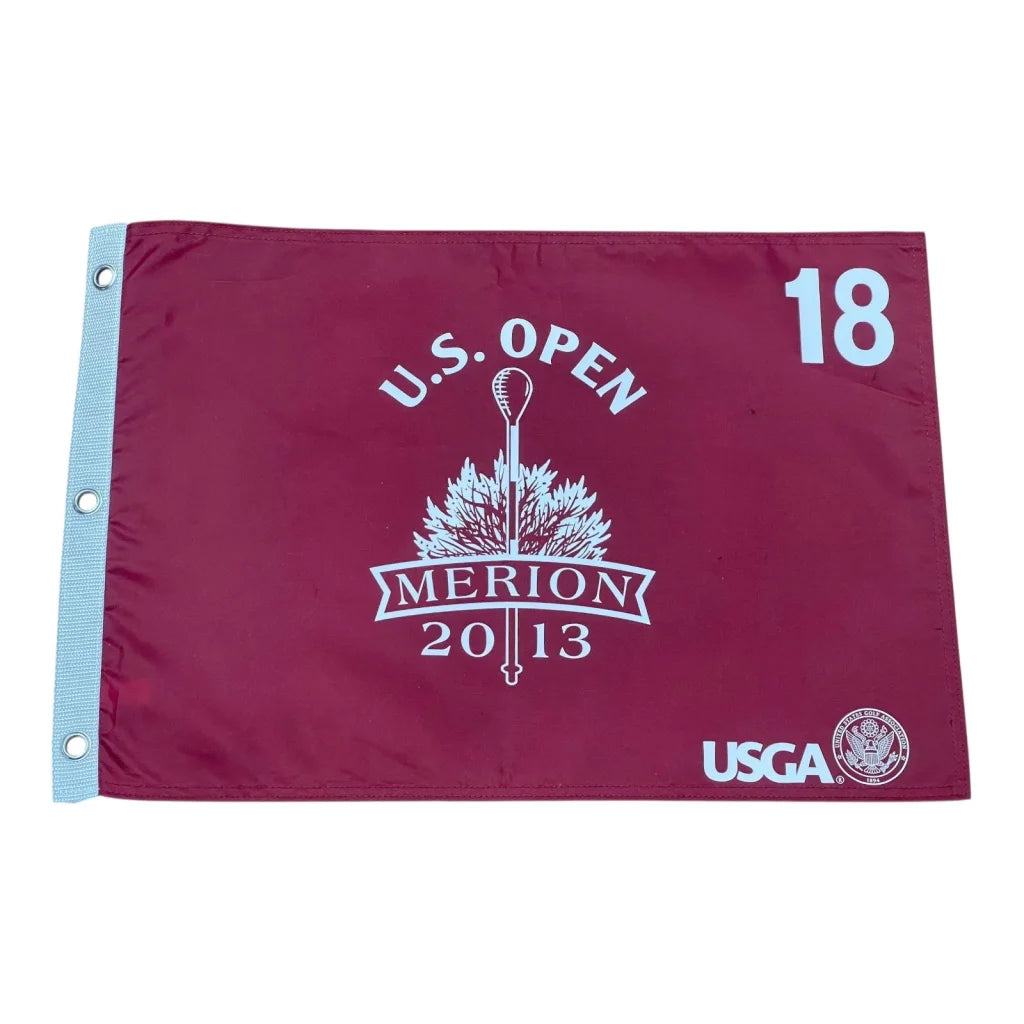 Justin Rose 2013 US Open Merion golf pin flag, maroon #18