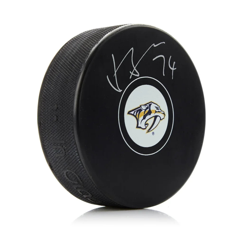 Juuse Saros autographed Nashville Predators hockey puck with JSA
