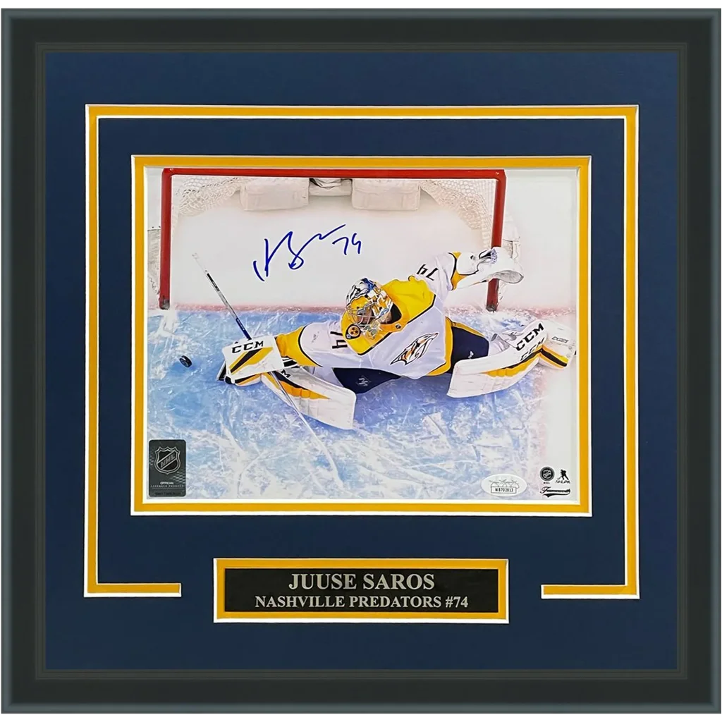 Juuse Saros autographed Nashville Predators deluxe framed 8x10 photo