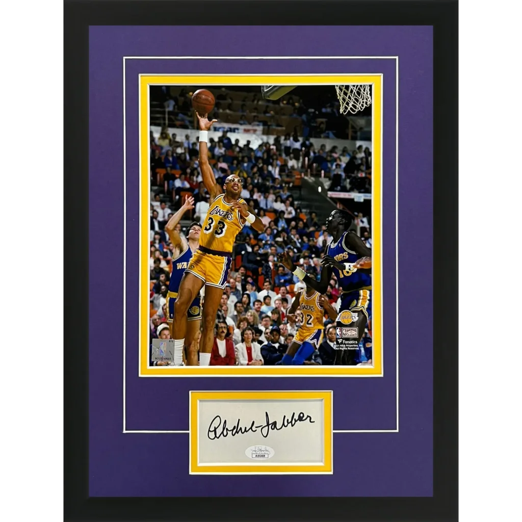 Kareem Abdul-Jabbar autographed Lakers signature series frame with Kobe photo
