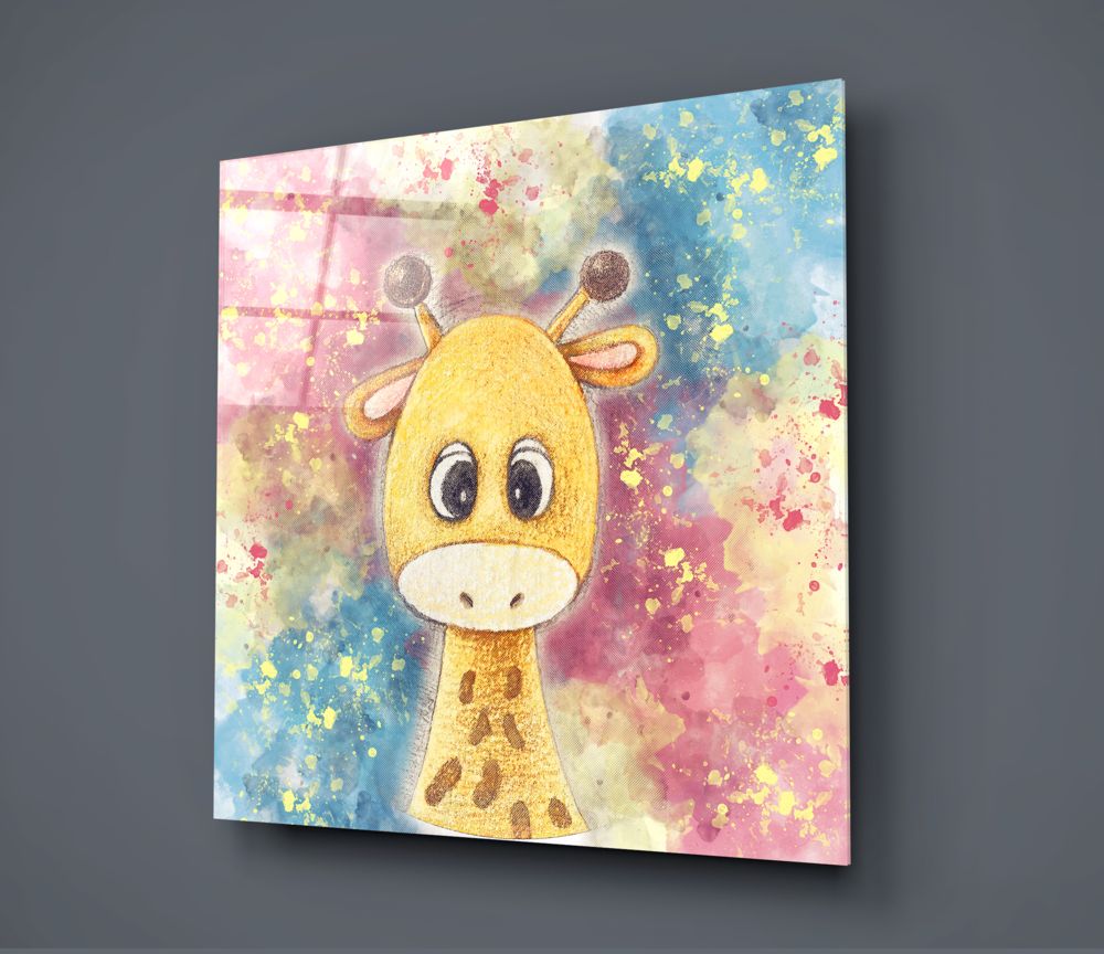 Cute Baby Giraffe Watercolor Glass Wall Art