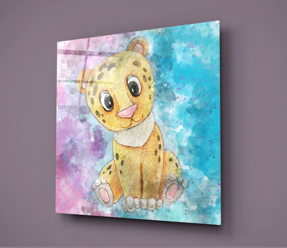 Cute Baby Leopard Cub Glass Wall Art
