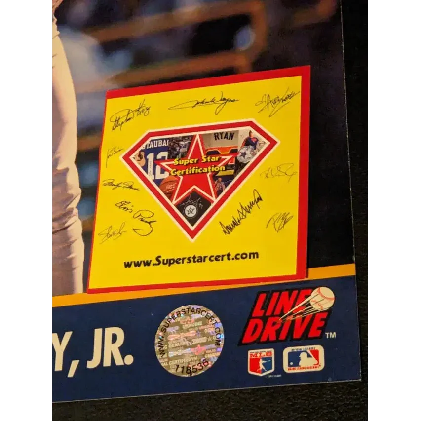 Vibrant yellow and red Griffey Jr autographed 8x10 photo memorabilia certification card
