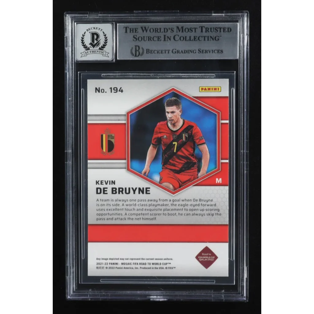 Kevin De Bruyne Panini Mosaic World Cup signed card with red black jersey number 7 Belgium crest