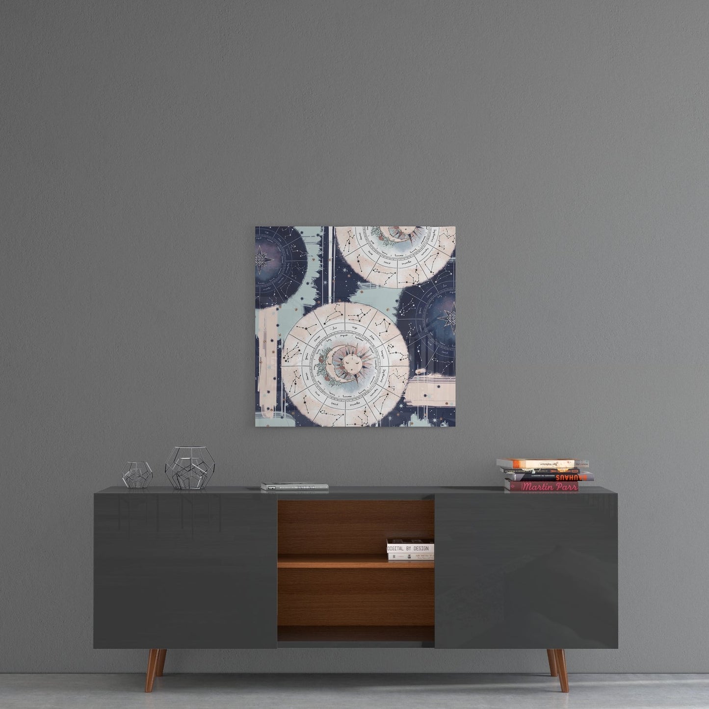 Zodiac Wheel Chart Sun And Moon Glass Wall Art