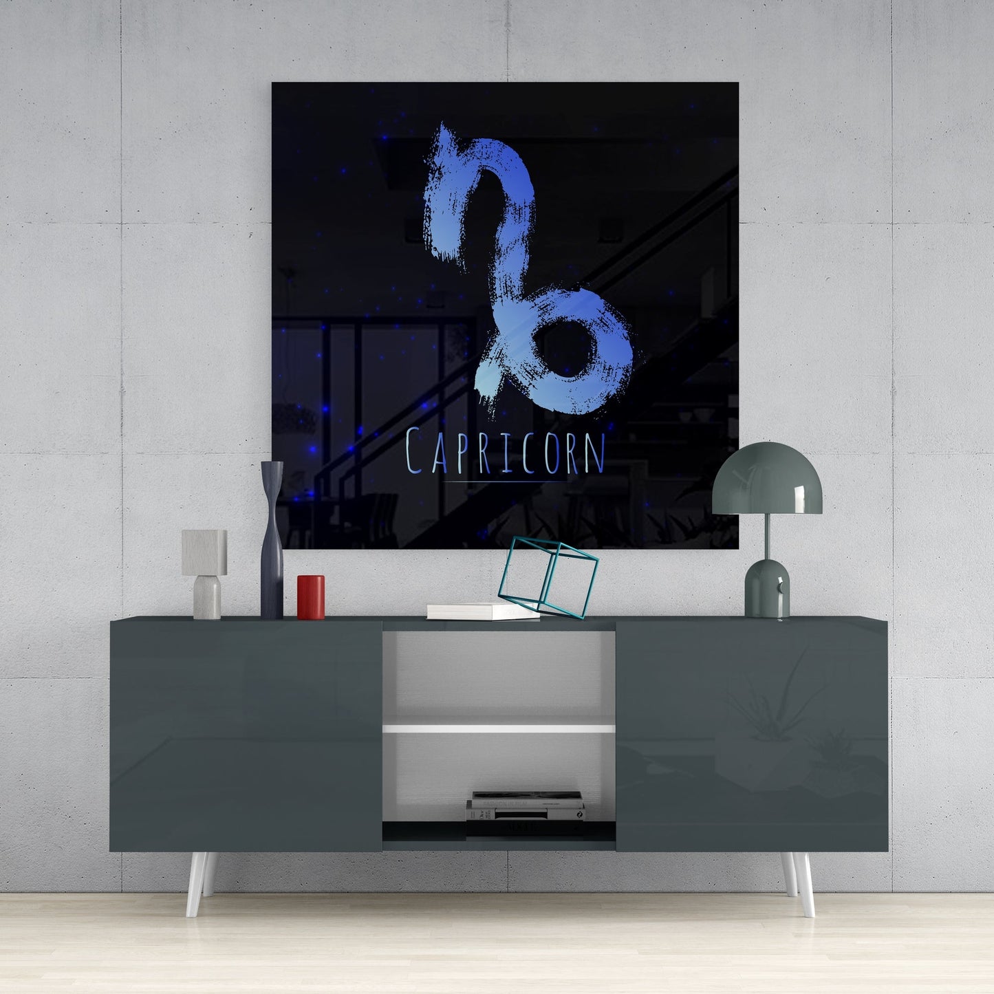 Blue Brushstroke Starry Capricorn Glass Wall Art