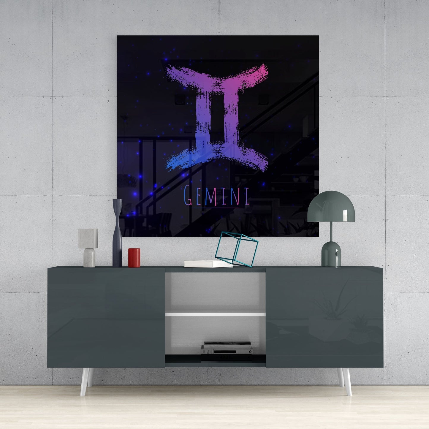 Pink Blue Gradient Starry Gemini Glass Wall Art