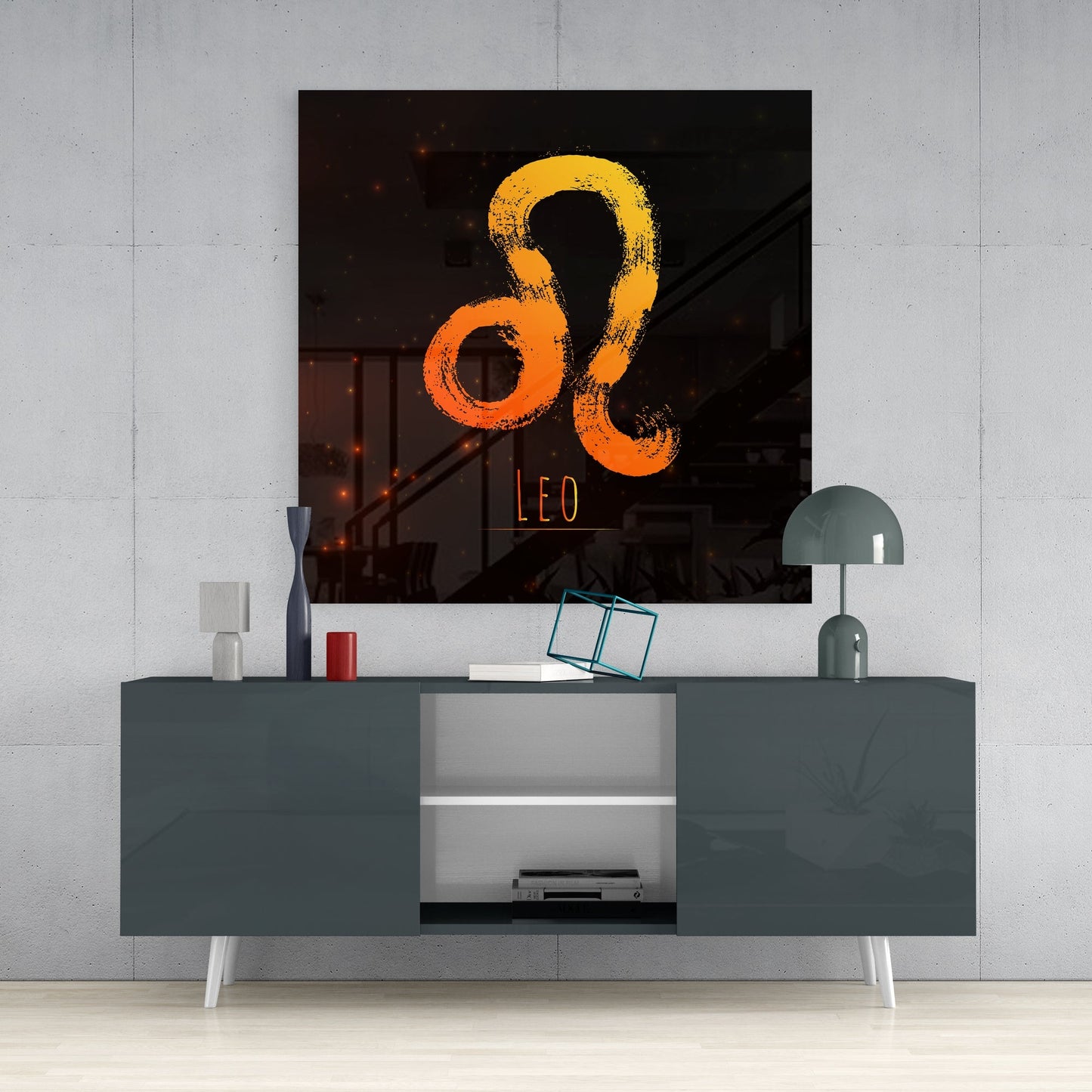 Orange Gradient Ember Sky Leo Glass Wall Art