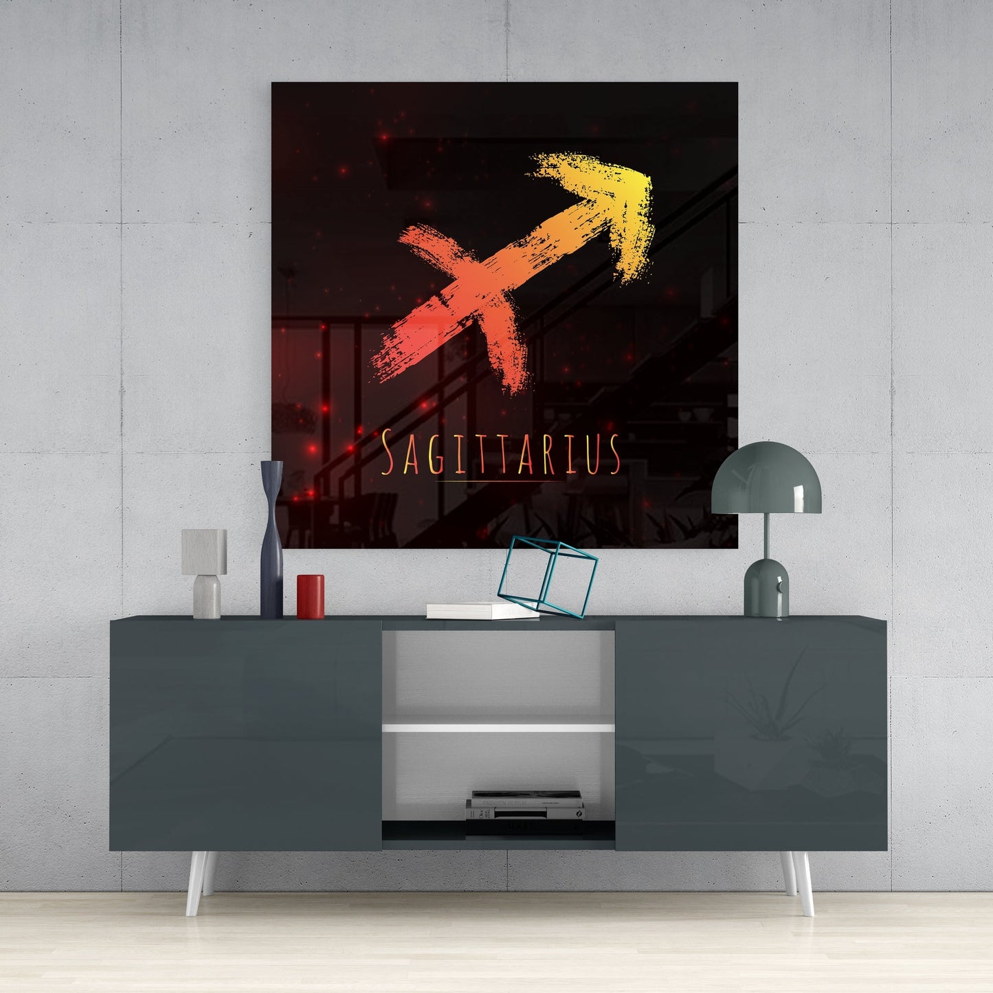 Red And Yellow Arrow Sagittarius Glass Wall Art