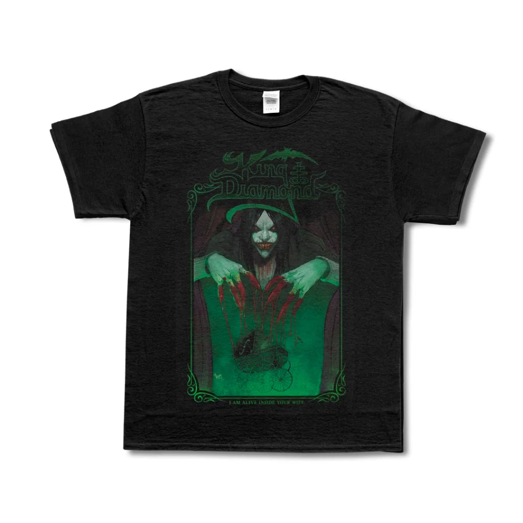 Black King Diamond limited edition Damien Worm clown tee with green and red graphic