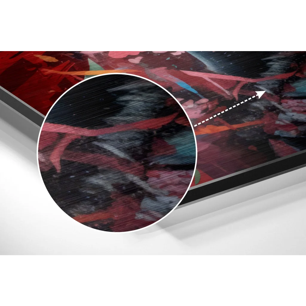 Red and black abstract Kratos art print on brushed aluminium dibond canvas