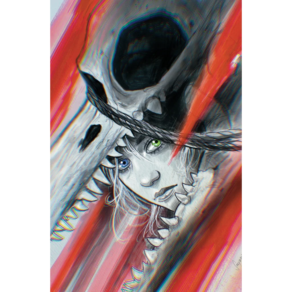 Kromas skull pendant necklace with red black accents on silver chain