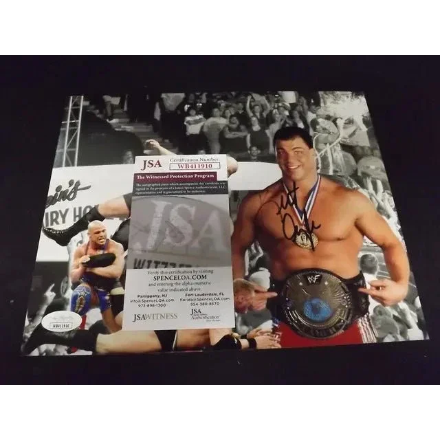 Kurt Angle signed 8x10 photo with championship belt and JSA authentication