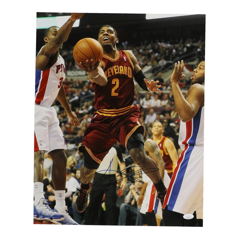 Autographed Kyrie Irving Cavaliers action photo with JSA authentication for fans