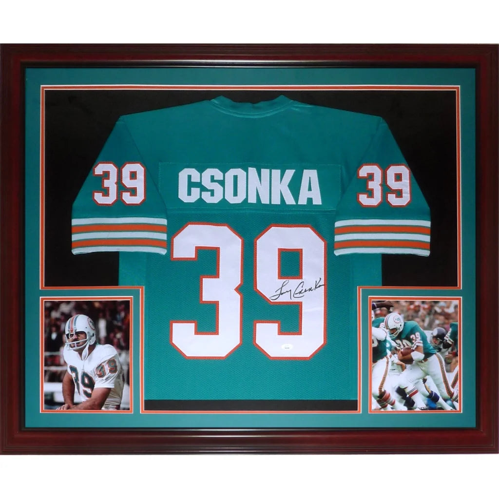 Larry Csonka autographed Miami Dolphins teal deluxe framed jersey #39