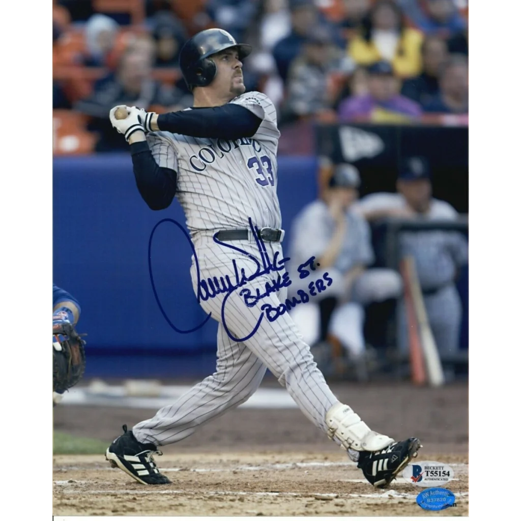 Larry Walker signed 8x10 photo with Rockies baseball bat