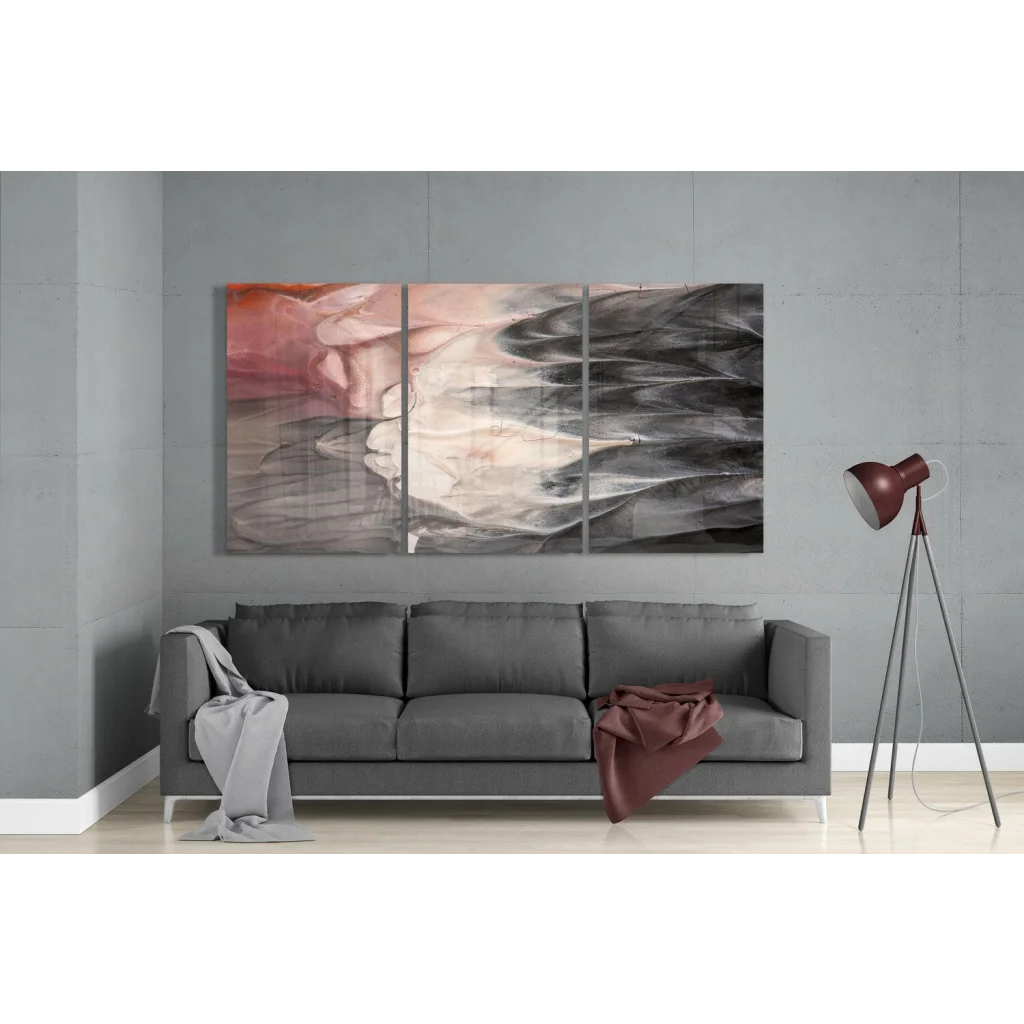 Blush Pink Abstract Glass Wall Art Triptych in pink, gray, white hues