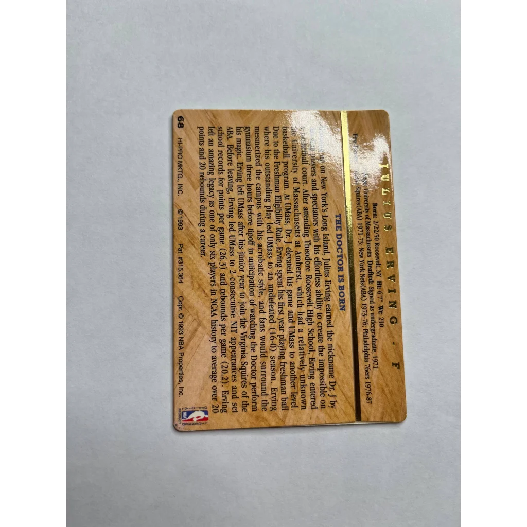 Vintage Julius Erving NBA trading card from his Hall of Fame 76ers era