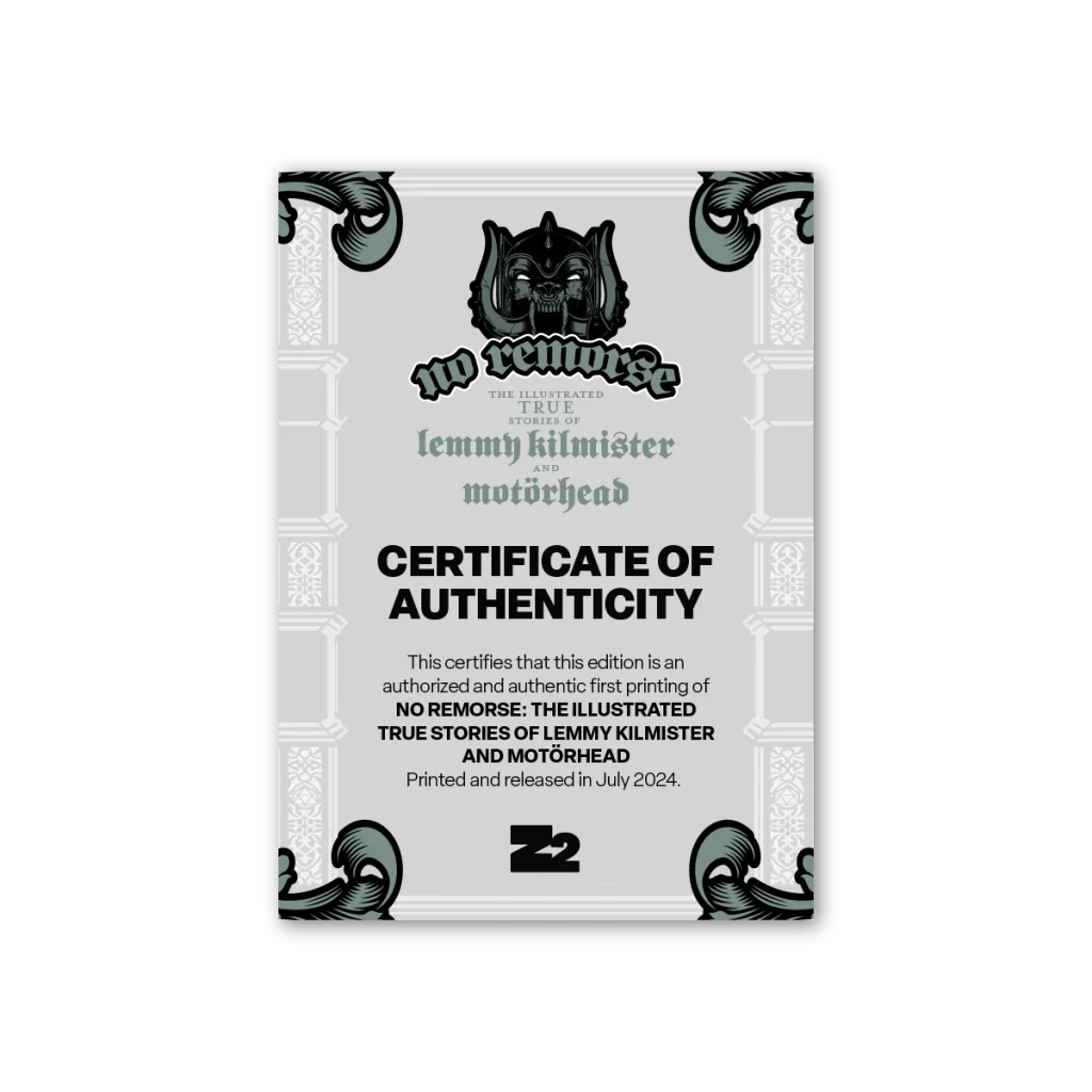 Certificate of authenticity for Lemmy Kilmister illustrated true stories collector edition