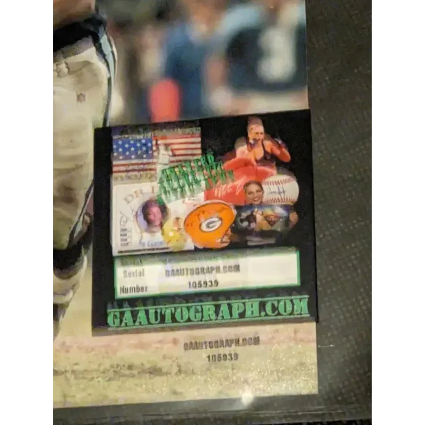 Black sports-themed sticker with American flag Green Bay Packers helmet and baseball, perfect for lendale white autographed 8x10 photos