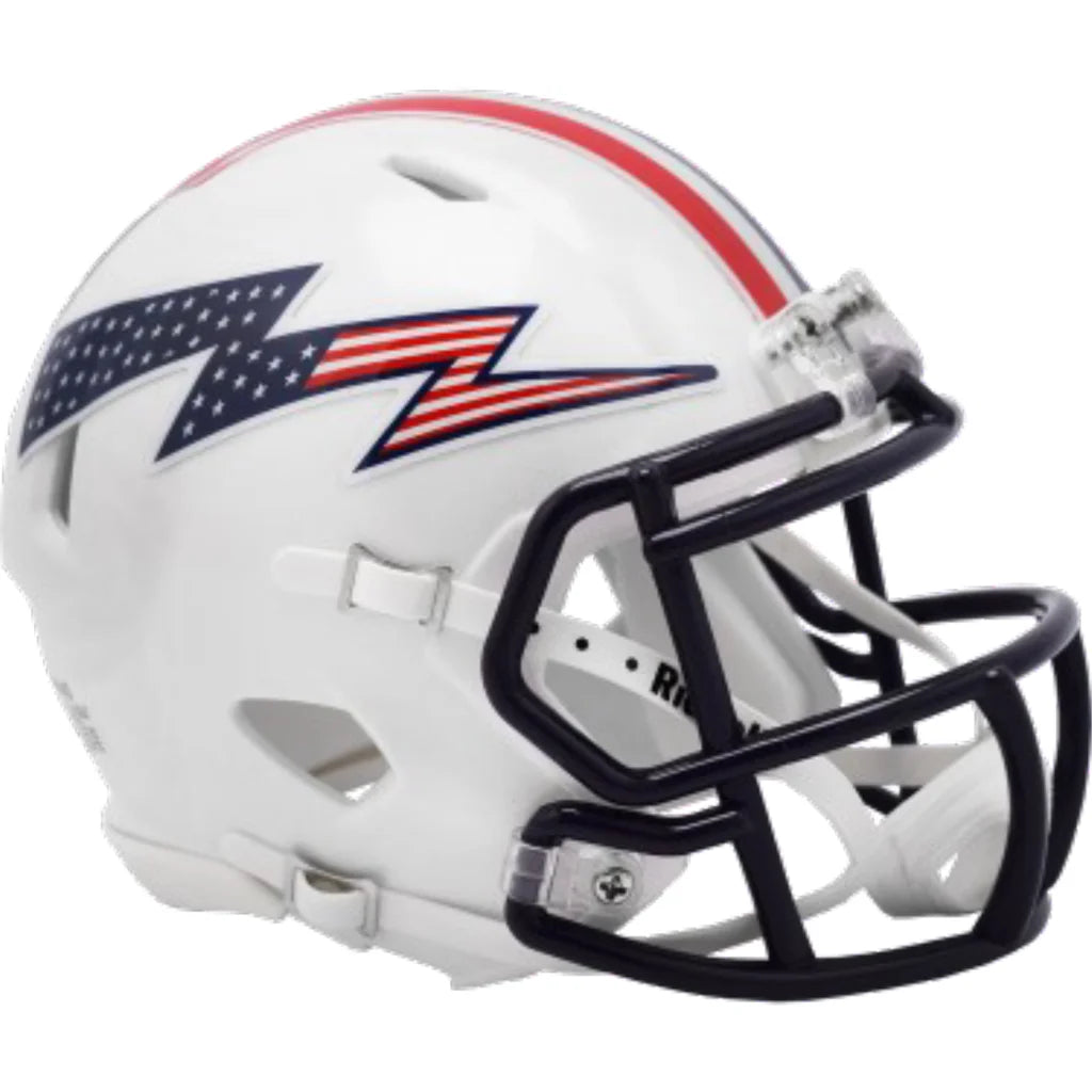 Limited Edition Air Force white Riddell speed mini football helmet with flag and lightning bolt