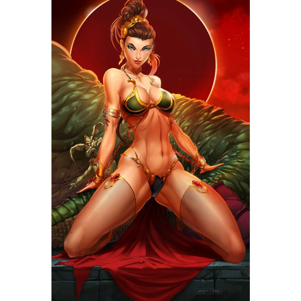 Gold dragon wings bikini set with green accents in Slave Princess Jedi cosplay