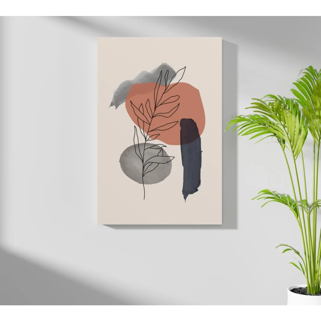 Beige canvas with abstract botanical line art on Insigne aluminum prints