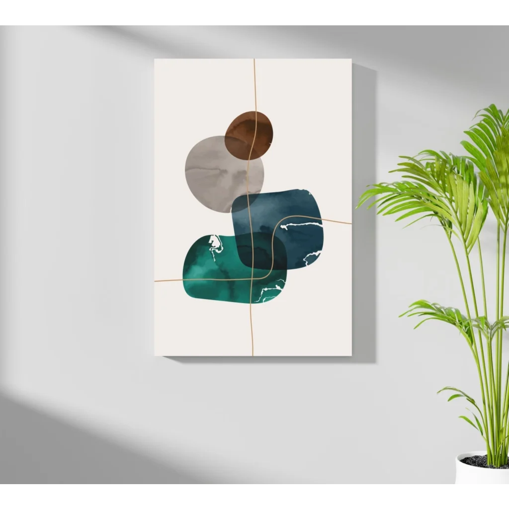 Stunning insigne aluminum prints with teal bronze circles and abstract geometric art