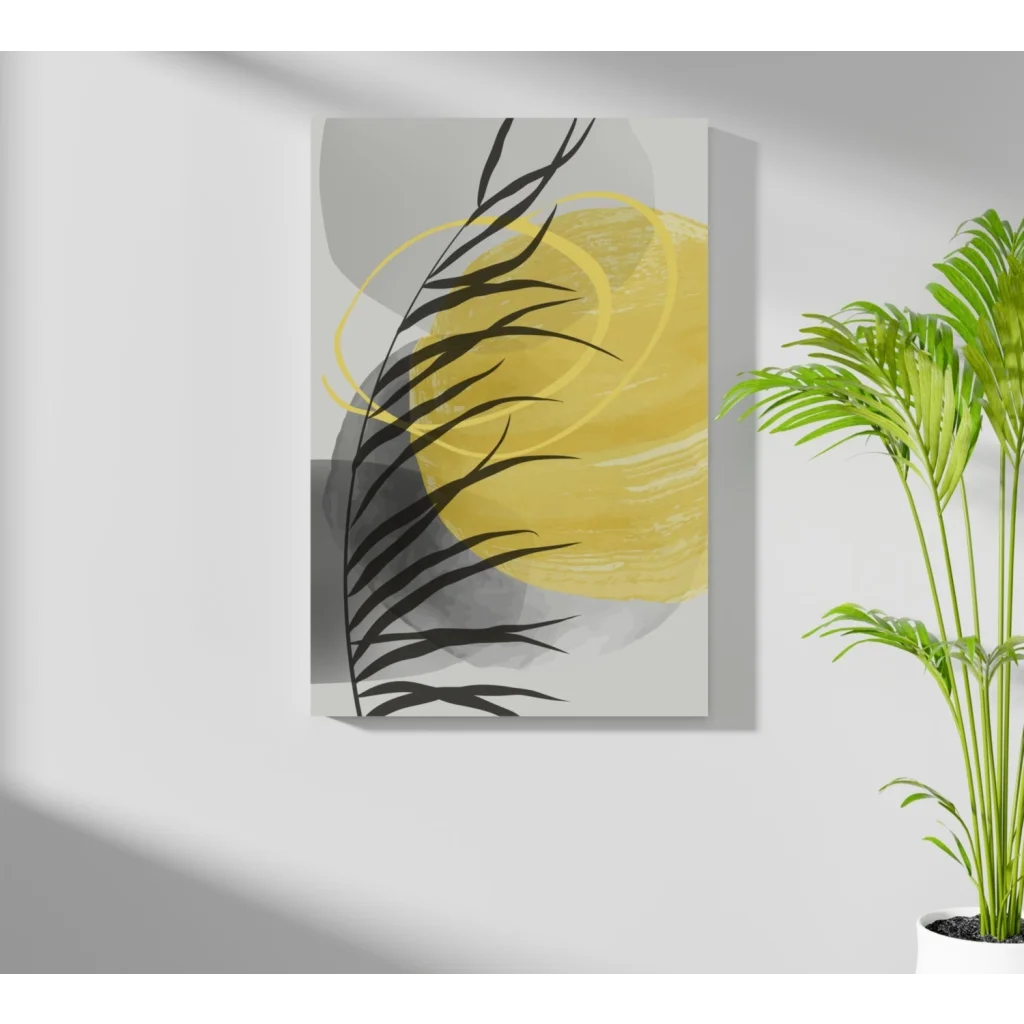 Bold Palm Fronds Insigne Aluminum Print with black fronds and yellow accents