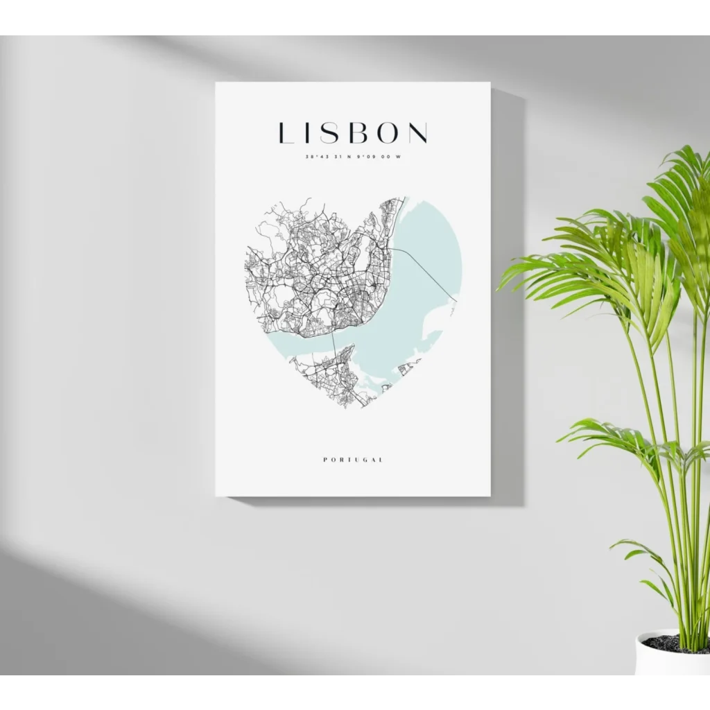 Lisbon heart map on insigne aluminum print wall art