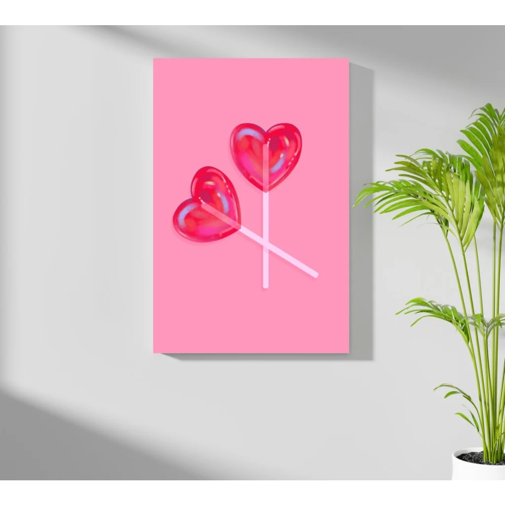 Pink heart lollipops on insigne aluminum prints wall clock