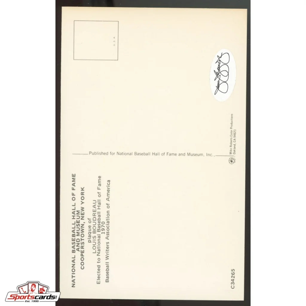 Lou Boudreau signed HOF postcard with JSA authentication