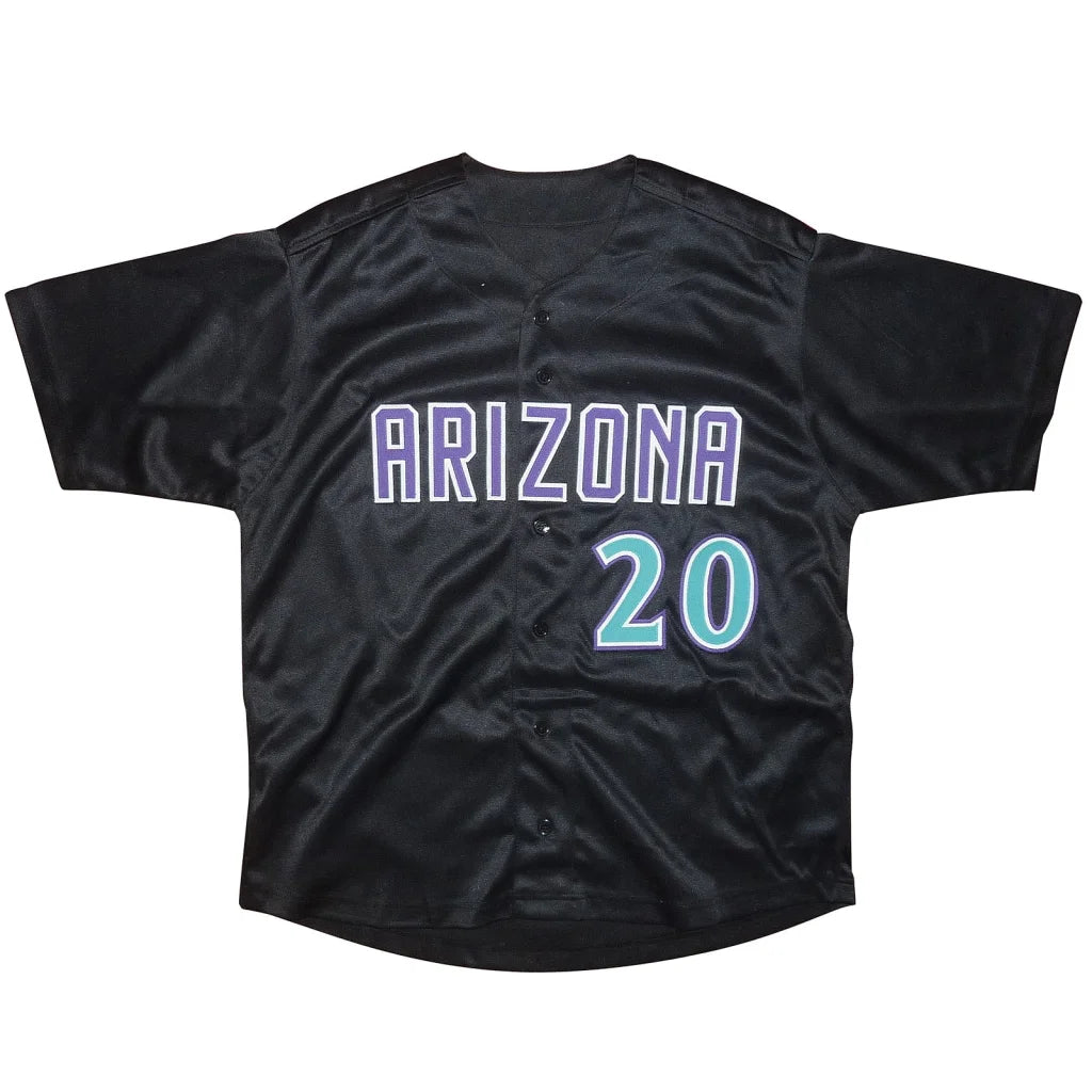 Luis Gonzalez autographed black custom jersey with Arizona in purple, number 20 in teal