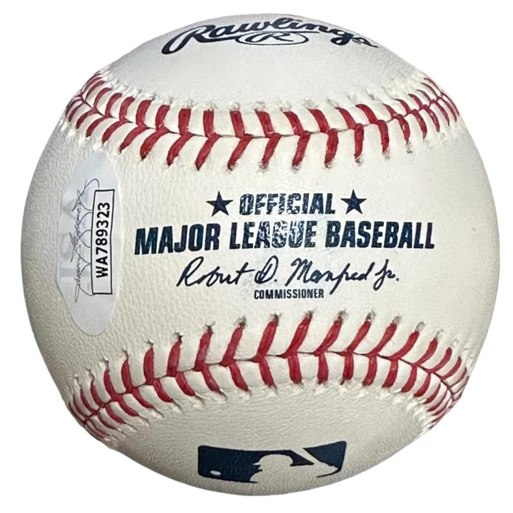 Luke Raley autographed white MLB baseball with red stitching and Rawlings logo