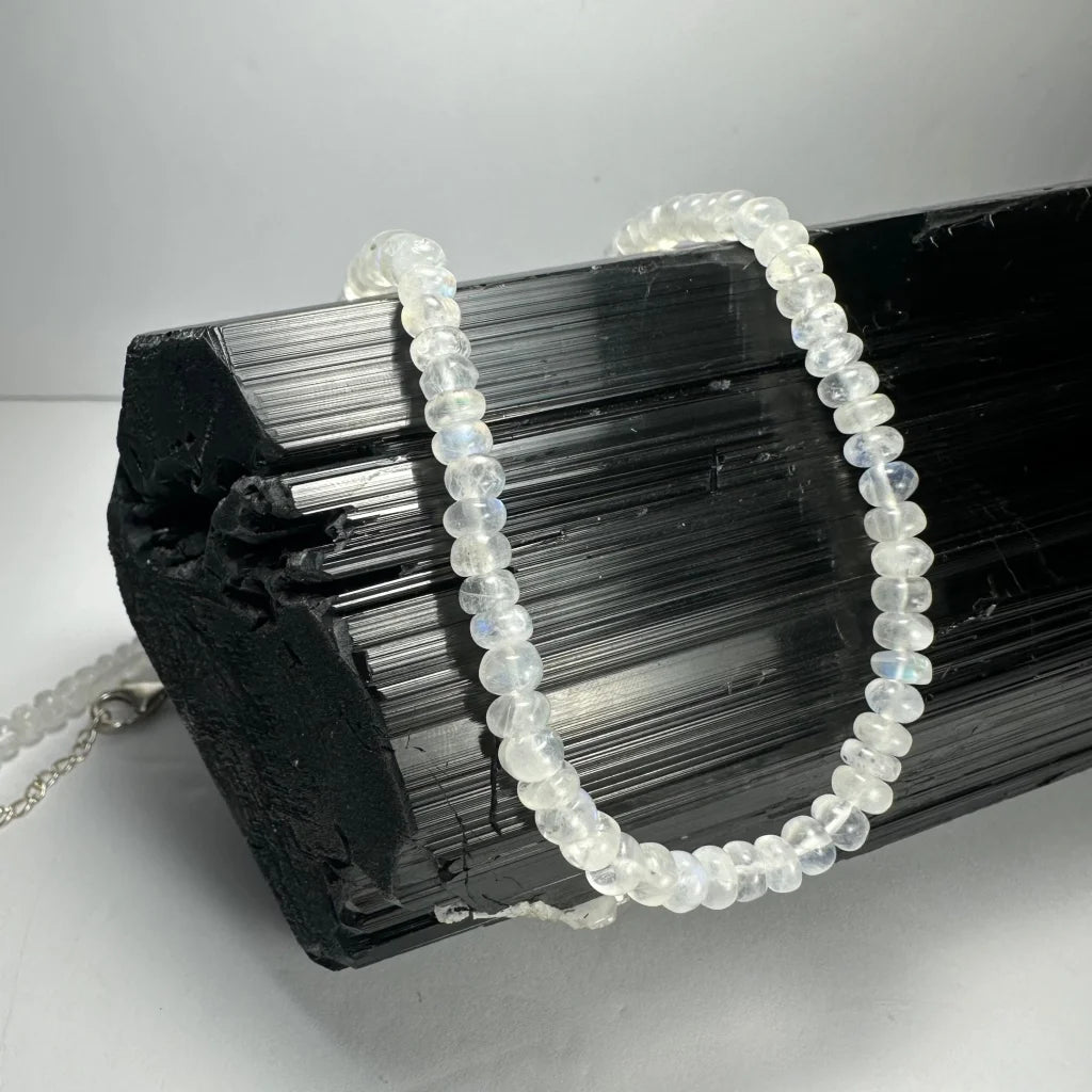 Luminous moonstone rondele bead necklace in sterling silver