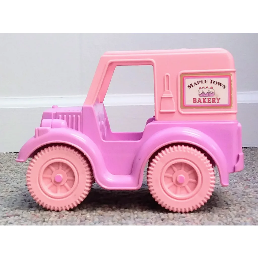 Pink Maple Town bakery truck toy with logo, plastic fun
