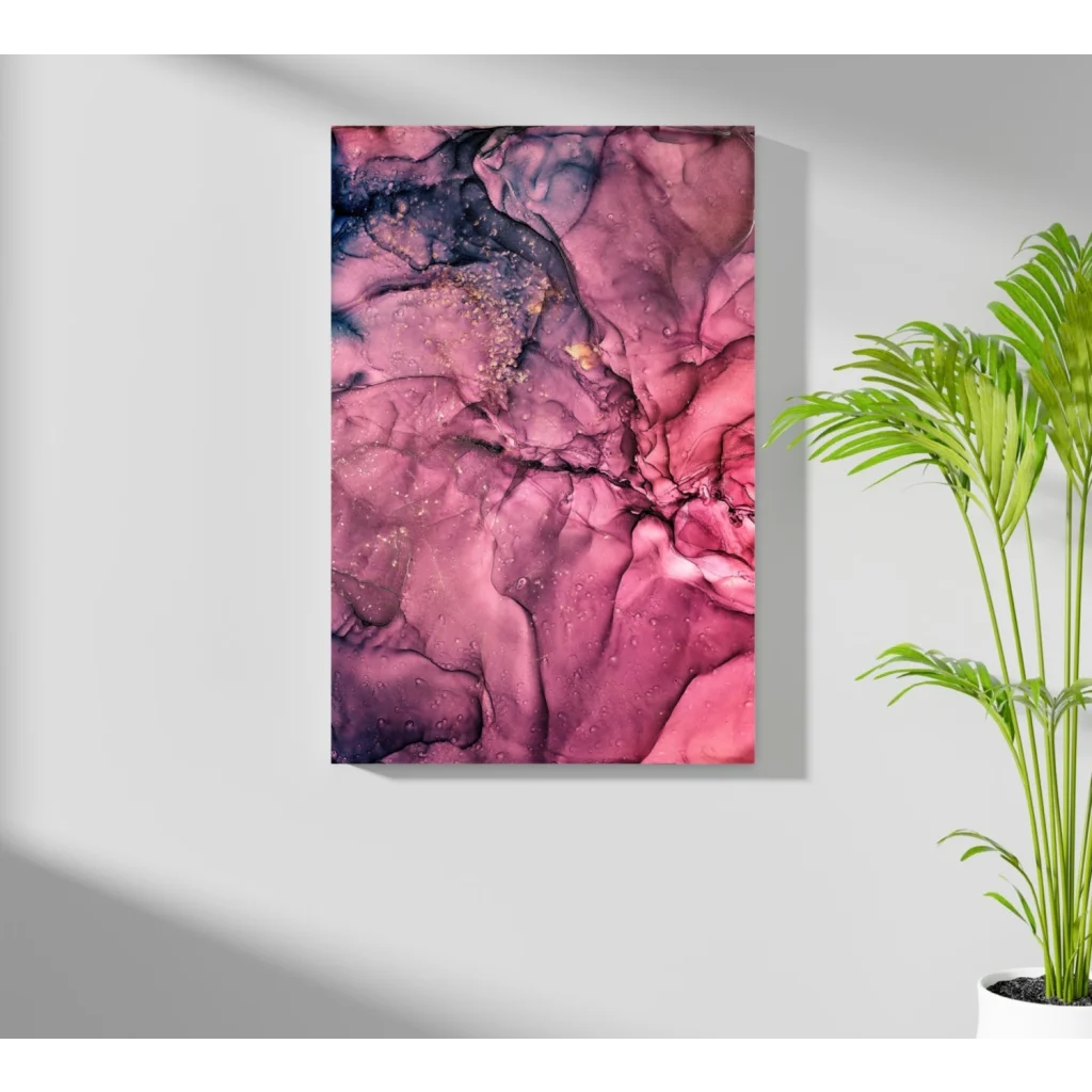 Vibrant swirling pink purple Insigne aluminum print with gold flecks